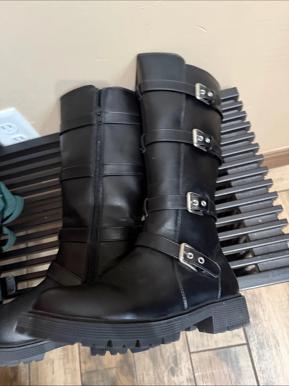 Steve Madden Girl’s Black Buckle Combat Moto Boots